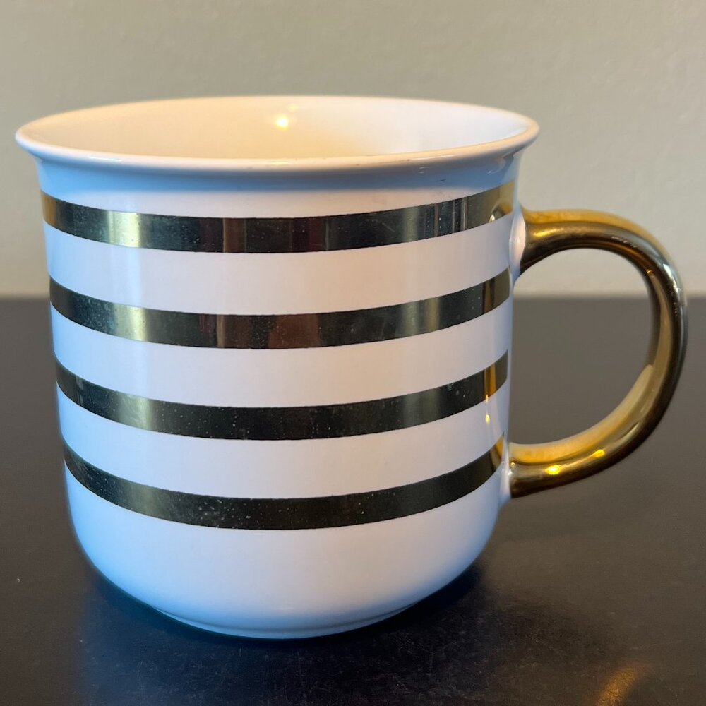 Burton + BURTON  Horizontal Metallic Gold Striped Ceramic Coffee Tea Mug Cup - Picture 3 of 12